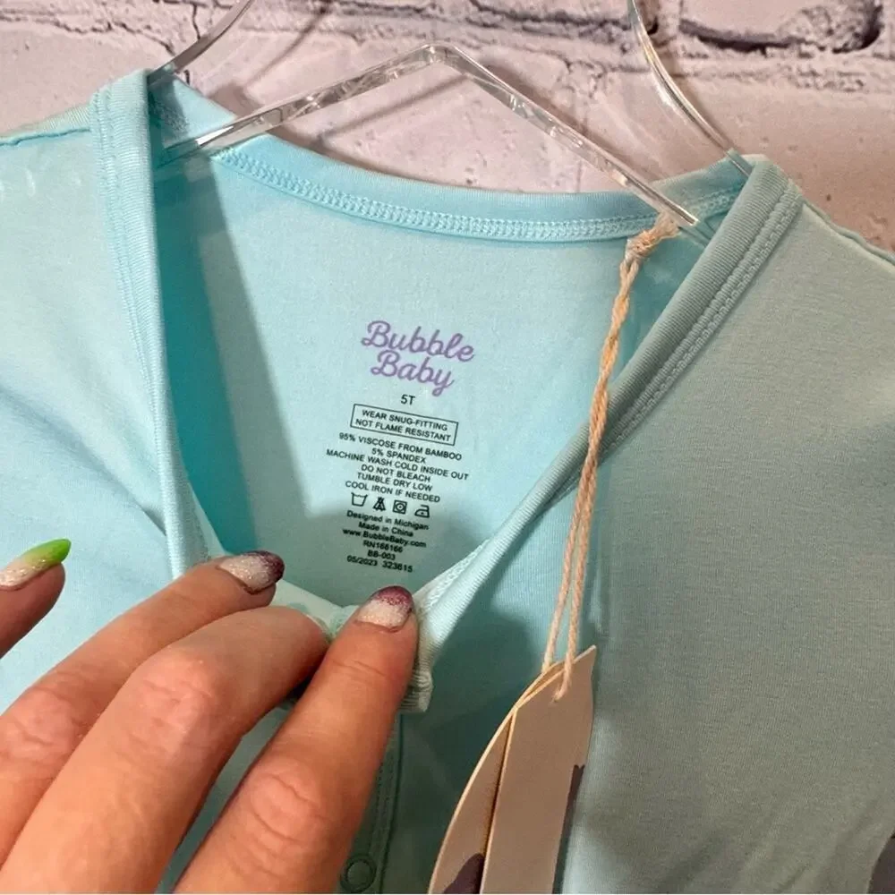 Bubble Baby Powder Blue Snap Bamboo Footie